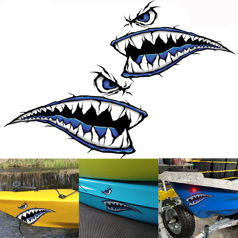 Fishing Boat Oar - 2PCS ฟันฉลามปากเรือสติกเกอร์กันน้ําสําหรับ DIY เรือคายัคตกปลาเรือแคนูรถบรรทุกครีมกันแดดการปรับเปลี่ยนไวนิล Decals